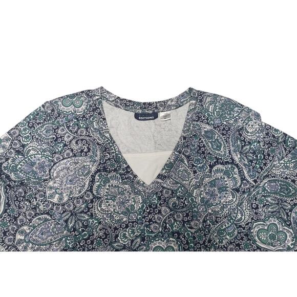 Basic Editions 3‑Pc Women’s Bundle S Paisley Top + Blue & Khaki Wide‑Leg Capris - Picture 6 of 16